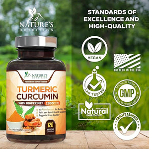 Turmeric Curcumin 1950mg with 95% Curcuminoids & BioPerine – High Absorption Joint & Immune Support – Vegan, Non-GMO, Gluten-Free – 120 Capsules
