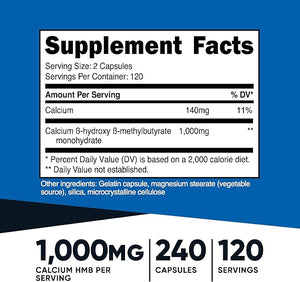Nutricost HMB (Beta-Hydroxy Beta-Methylbutyrate) – 1000mg, 240 Capsules, 120 Servings, Gluten-Free, Non-GMO