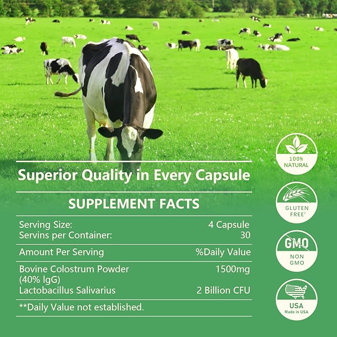 InGreens Organic Bovine Colostrum 1500mg – 40% IgG Grass-Fed Immune & Gut Health Support – Unflavored, Non-GMO, Gluten-Free – 120 Capsules – Made in USA