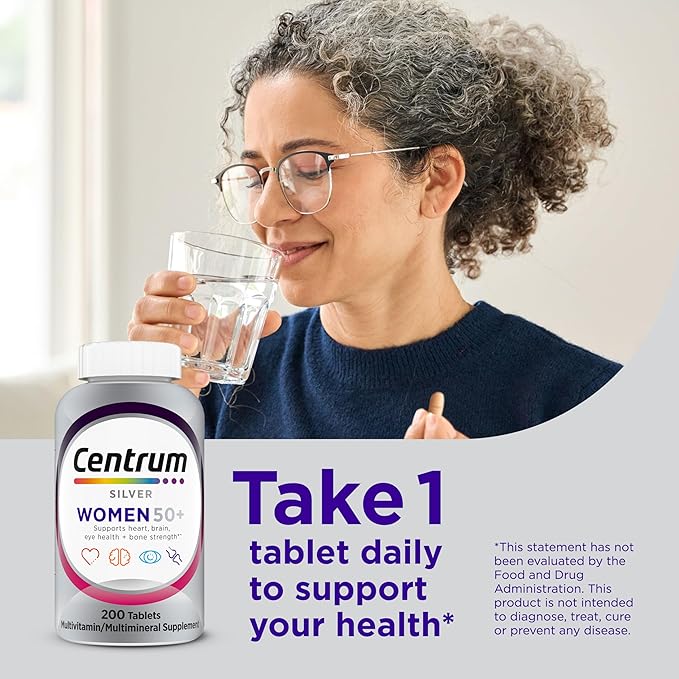 Centrum Silver Women’s Multivitamin 50+ – Vitamin D3, B Vitamins, Zinc & Antioxidants – 200 Tablets – Bone, Heart & Immune Support