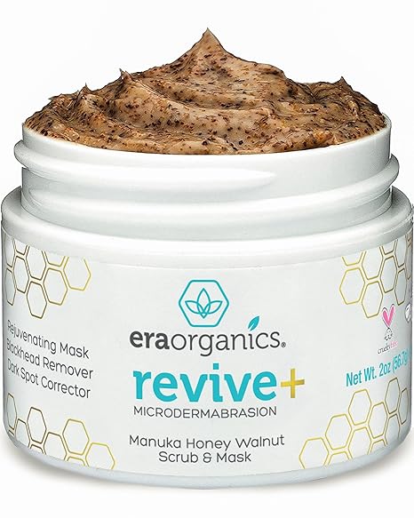 Era Organics Microdermabrasion Facial Scrub & Exfoliator – Manuka Honey, Walnut & Aloe, Spa Quality Exfoliating Mask for Blackheads & Wrinkles, 2 oz