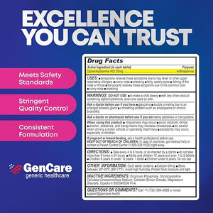 GenCare Allergy Relief Tablets 25 mg Diphenhydramine HCl – 600 Count Value Pack for Sneezing, Itchy Eyes, Runny Nose, and Indoor or Outdoor Allergies