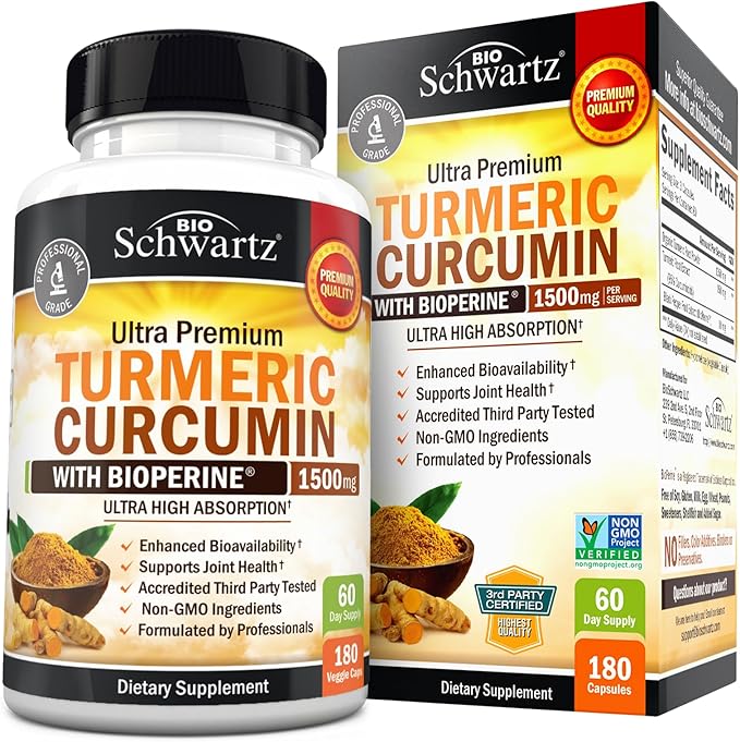 Turmeric Curcumin 1500mg with BioPerine® – 95% Curcuminoids, Organic Turmeric & Black Pepper – High Absorption Joint, Immune & Antioxidant Support – Vegan, Non-GMO – 90 Capsules
