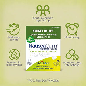 Boiron NauseaCalm Tablets for Nausea and Upset Stomach Relief Non Drowsy Meltaway Formula 60 Count