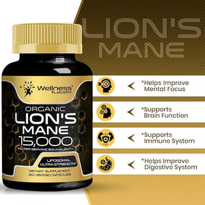 Lion’s Mane Mushroom Capsules – Organic Brain, Memory & Focus Support – 120 Vegan Capsules