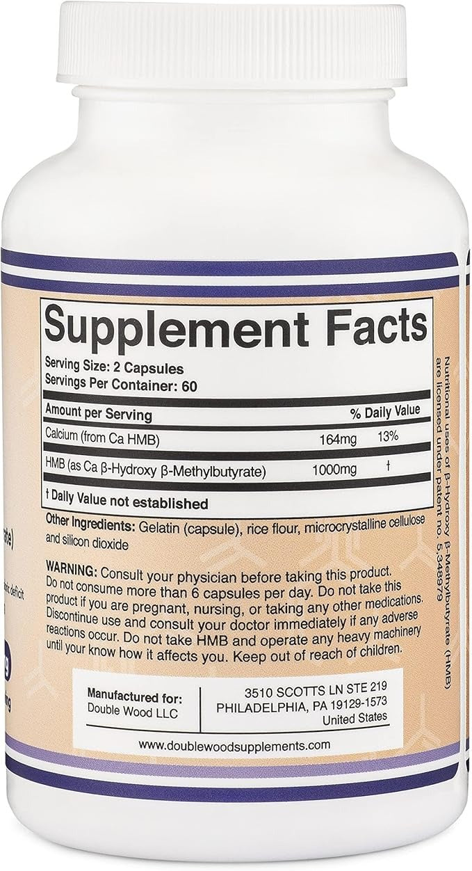 Double Wood Supplements HMB – 1000mg Per Serving, Non-GMO, Gluten-Free, 120 Capsules