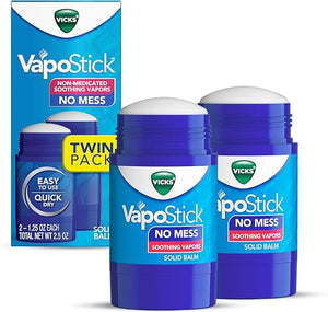 Vicks VapoStick Solid Balm, 2 Pack – No-Mess Vapor Stick with Menthol, Eucalyptus & Camphor – Quick-Drying & Soothing