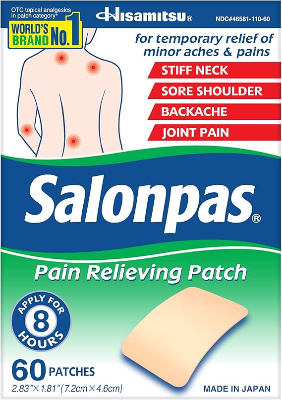 Salonpas Pain Relieving Patch, 60 Count – 8-Hour Relief for Back, Neck, Shoulder & Muscle Pain – With Menthol & Camphor