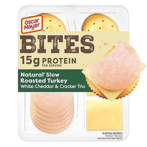 Oscar Mayer Bites Natural Slow-Roasted Turkey, White Cheddar & Cracker Trio – 3.3 oz Snack Tray
