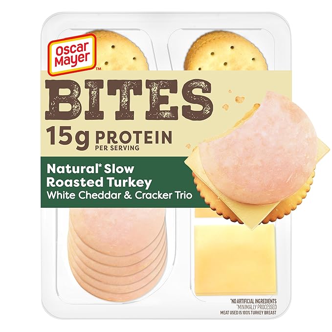 Oscar Mayer Bites Natural Slow-Roasted Turkey, White Cheddar & Cracker Trio – 3.3 oz Snack Tray