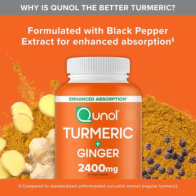 Qunol Turmeric Curcumin with Ginger & Black Pepper 2400mg – High Absorption Joint & Inflammation Support – Non-GMO, Gluten-Free – 105 Capsules