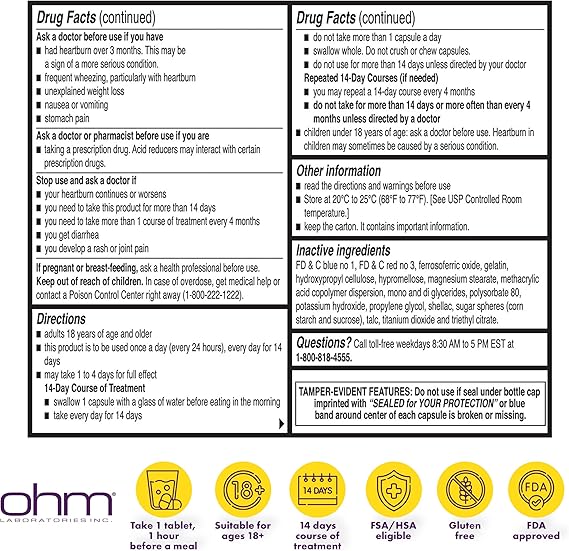 Ohm Esomeprazole Magnesium 20mg – 42 Delayed-Release Capsules – Acid Reducer for 24-Hour Heartburn Relief