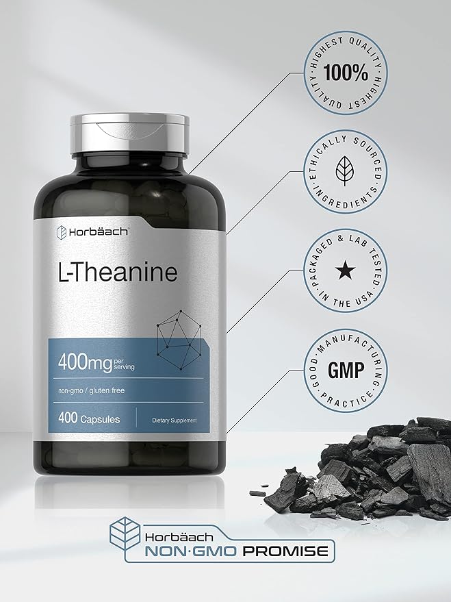 Horbäach L-Theanine 400mg – High Potency Amino Acid Supplement – Stress Relief, Focus & Calm – Non-GMO, Gluten-Free – 400 Capsules (Value Size)