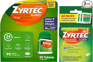 Zyrtec 24 Hour Allergy Relief Tablets – 93 Count Bundle (90 ct Bottle + 3 Travel Packs) – 10 mg Cetirizine HCl for Indoor & Outdoor Allergies