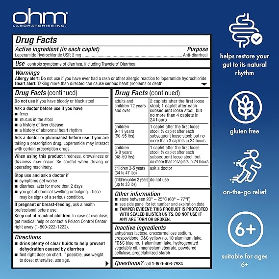 Ohm Loperamide 2mg Caplets – 24 Count – Anti-Diarrhea Medicine for Fast, Effective Stomach Relief