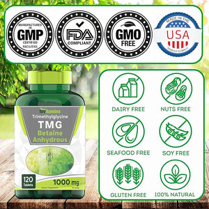 TMG Supplement 1000mg (Betaine Anhydrous) – 120 Tablets, Non-GMO, Made in USA, Homocysteine Support