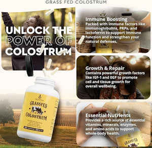 Ancestral Supplements Grass-Fed Beef Colostrum – 3000mg First-Milking Immune & Gut Support – Non-GMO, Hormone-Free – 180 Capsules