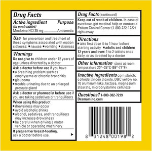 Dramamine All Day Less Drowsy Motion Sickness Relief – 8 Count Travel Tablets – Long-Lasting Nausea, Dizziness & Vomiting Prevention for Car, Plane, Boat & Cruise Travel