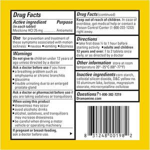 Dramamine All Day Less Drowsy – Motion Sickness Relief Tablets, 8 Count