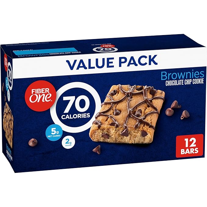 Fiber One 70 Calorie Brownies, Chocolate Chip Snack Bars, Low Sugar, High Fiber, Value Pack, 12 Ct
