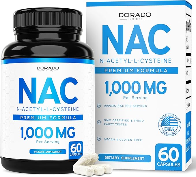 NAC Supplement 1000mg per Serving – N-Acetyl Cysteine for Immune & Antioxidant Support – Vegan, Non-GMO, USA Made – 60 Capsules