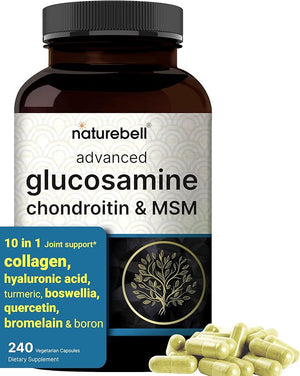 10-in-1 Glucosamine Chondroitin MSM Joint Support – Collagen, Turmeric, Boswellia, Hyaluronic Acid & More – Non-GMO – 240 Capsules