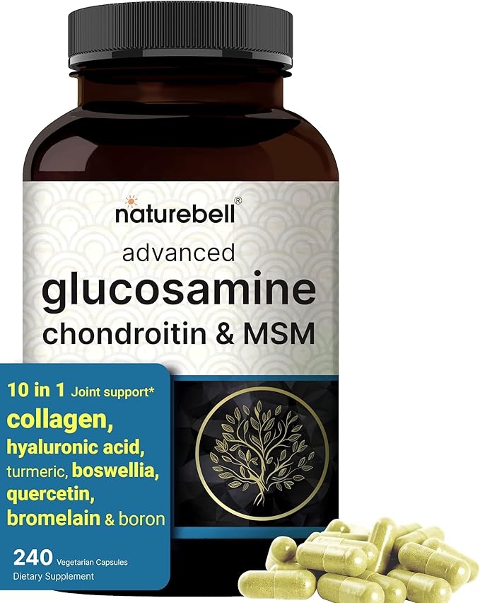 10-in-1 Glucosamine Chondroitin MSM Joint Support – Collagen, Turmeric, Boswellia, Hyaluronic Acid & More – Non-GMO – 240 Capsules