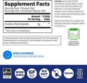 Orgain Creatine Monohydrate Micronized Powder – Unflavored, Vegan, 100 Servings