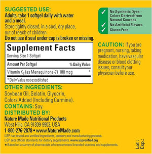 Nature Made Vitamin K2 100mcg (MK-7) – Bone & Calcium Support – 30 Softgels – Non-GMO, Gluten Free