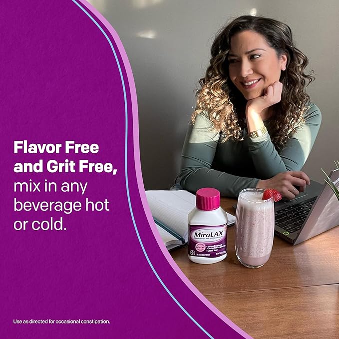 MiraLAX Laxative Powder – Gentle Constipation Relief with PEG 3350 – Stool Softener, 45 Doses – No Harsh Side Effects