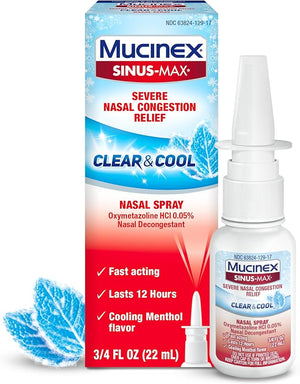 Mucinex Sinus-Max Nasal Spray Decongestant – 0.75 Fl Oz – 12-Hour Sinus & Nasal Congestion Relief with Cooling Menthol