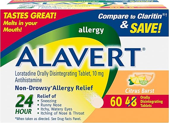 Alavert Allergy 24-Hour Relief – Citrus Flavor Orally Disintegrating Tablets – Loratadine 10mg – 60 Count