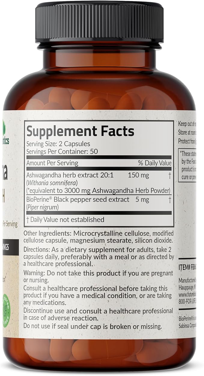 Futurebiotics Ashwagandha Extra Strength – Stress & Mood Support with BioPerine® – 150mg 20:1 Extract – Non-GMO, 100 Vegetarian Capsules