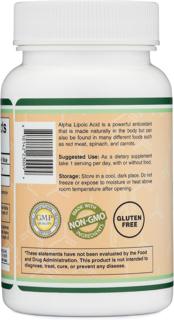Double Wood Alpha Lipoic Acid 600mg – Antioxidant for Nerve & Cardiovascular Health – Vegan, Non-GMO, Gluten-Free – 60 Capsules