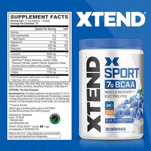 XTEND Sport BCAA Powder – Blue Raspberry Ice, Electrolyte Recovery & Hydration, 30 Servings