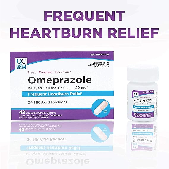 Quality Choice Omeprazole 20mg – 42 Capsules – Acid Reducer for Frequent Heartburn – 3 x 14-Day Treatments