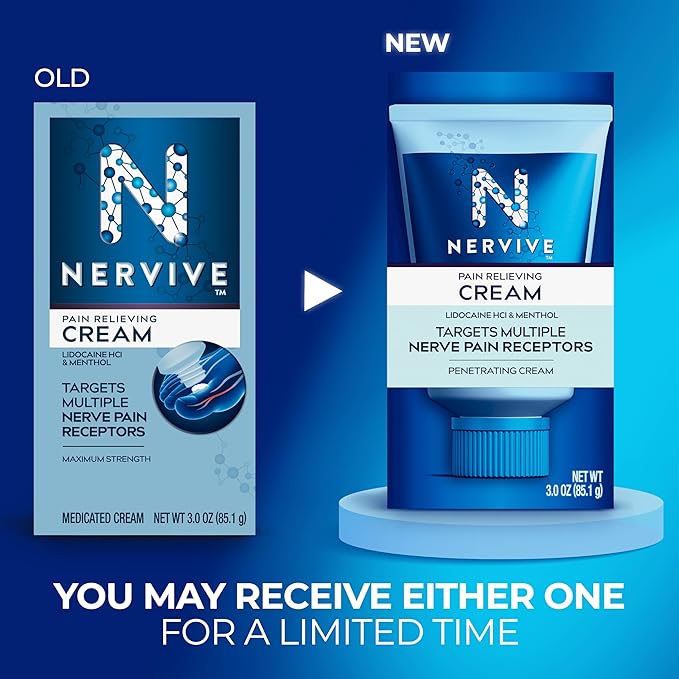 Nervive Max Strength Pain Relieving Cream – 4% Lidocaine & 1% Menthol Topical Relief for Nerve Pain in Hands, Feet, Legs & Arms, Non-Greasy, 3 oz
