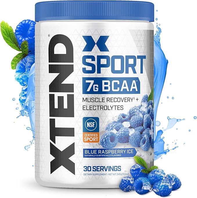 XTEND Sport BCAA Powder – Blue Raspberry Ice, Electrolyte Recovery & Hydration, 30 Servings