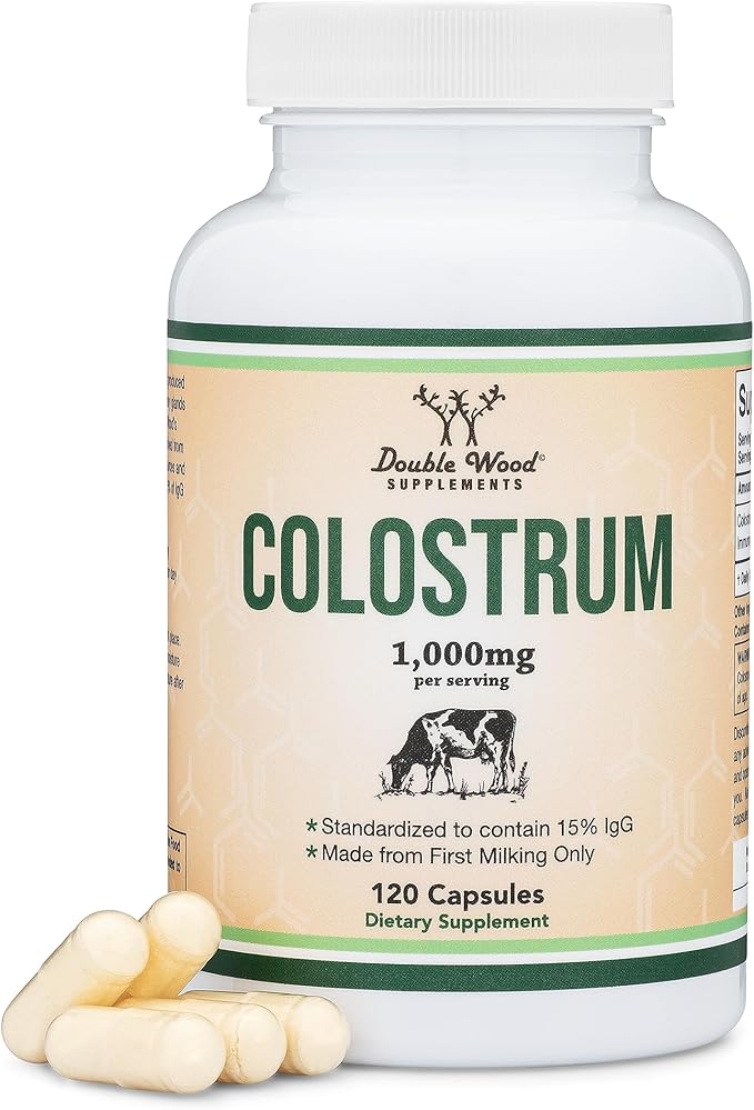 Double Wood Colostrum Supplement – 1000mg Bovine Colostrum from First Milking – 15% IgG Immune & Gut Support – Non-GMO, Gluten-Free – 120 Capsules (2-Month Supply)