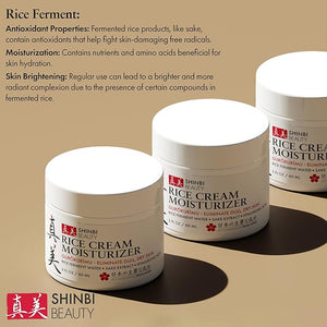 Shinbi Beauty Japanese Rice Cream Moisturizer – Rice Ferment & Sake Extract – Lightweight, Brightening, Hydrating Face Cream – J-Beauty, Natural, Non-Greasy – 2oz