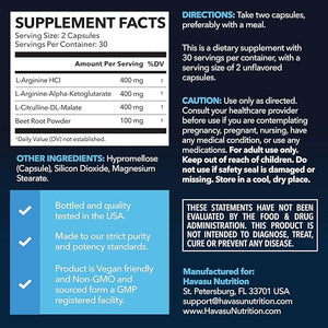 L-Arginine & L-Citrulline Capsules – Nitric Oxide Supplement, 60 Count, Vegan & Non-GMO, 1 Month Supply
