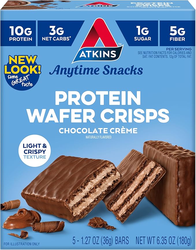Atkins Chocolate Crème Protein Wafer Crisps – Keto Friendly, High Fiber, Low Sugar, Protein Dessert, 5 Count