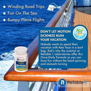 Reliable-1 Laboratories Meclizine HCL 25mg – Motion Sickness & Nausea Relief Tablets, Chewable, Raspberry Flavor, Vertigo & Dizziness Aid – 100 Count