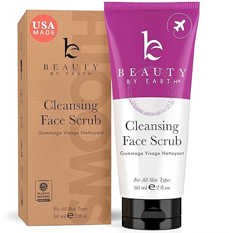 Facial Scrub Exfoliator – Natural & Organic Microdermabrasion Face Wash for Sensitive & Acne-Prone Skin, Gentle, USA Made, 2 fl oz