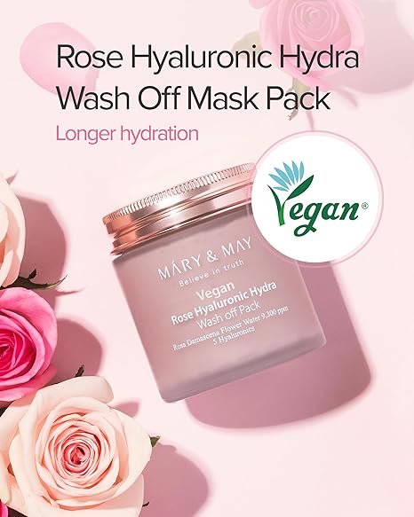 Mary&May Vegan Rose Hyaluronic Hydra Wash Off Mask – Cream Clay Mask for Moisturizing, Pore Purifying & Skin Softening, K-Beauty, 4.23 oz