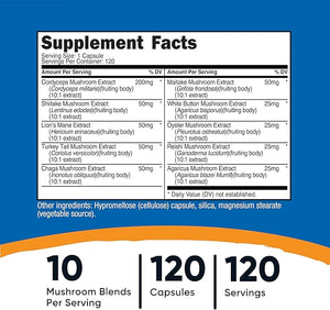 Nutricost Mushroom Complex – 10 Mushroom Immune & Brain Support – 120 Capsules – Non-GMO, Gluten Free