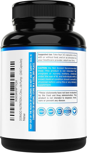 DORADO NUTRITION L Citrulline 3000mg Supplement – 240 Capsules, Supports L-Arginine & Nitric Oxide, Vegan & Non-GMO, USA Made