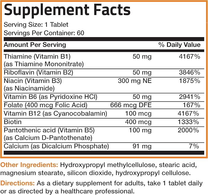Bronson Super B Complex – Sustained Release, All B Vitamins, Energy & Immune Support – 60 Tablets