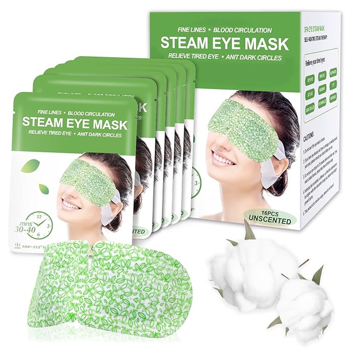 Steam Eye Mask – Unscented Self-Heating Warm Compress, 16-Pack Disposable