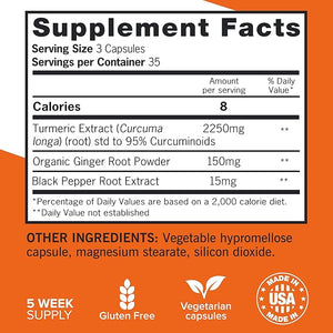 Qunol Turmeric Curcumin with Ginger & Black Pepper 2400mg – High Absorption Joint & Inflammation Support – Non-GMO, Gluten-Free – 105 Capsules